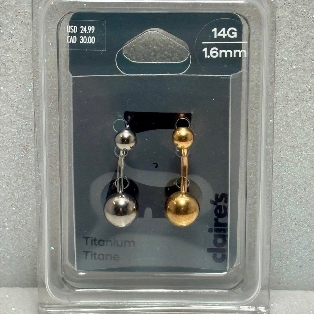 Claire’s Mixed Metal Titanium 14G Belly Bars - 2 Pack new - Picture 2 of 2